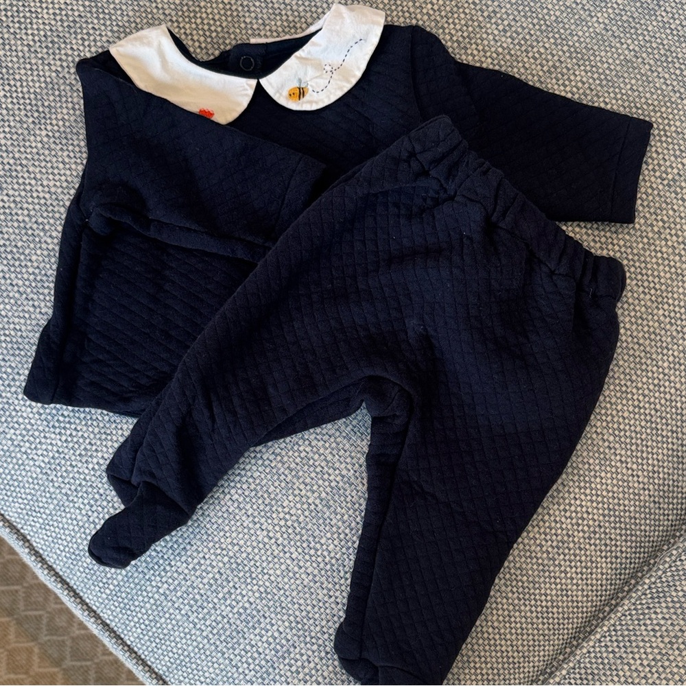 Jacadi Dark Blue Baby Outfit with White Label